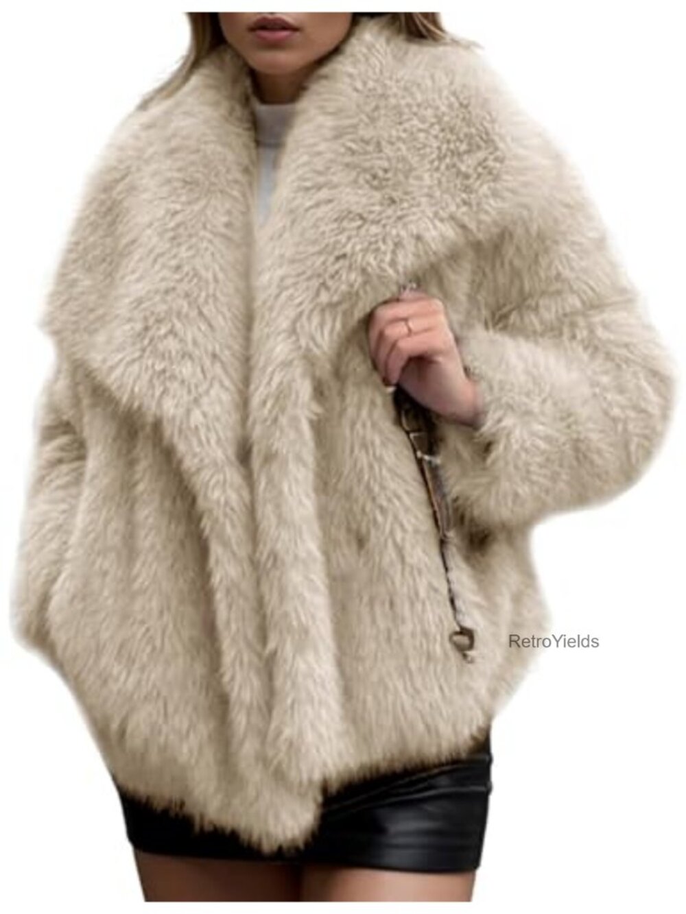 Faux Fur Coat Fluffy Shaggy Jacket Long Sleeve Lapel Winter Warm Outwear